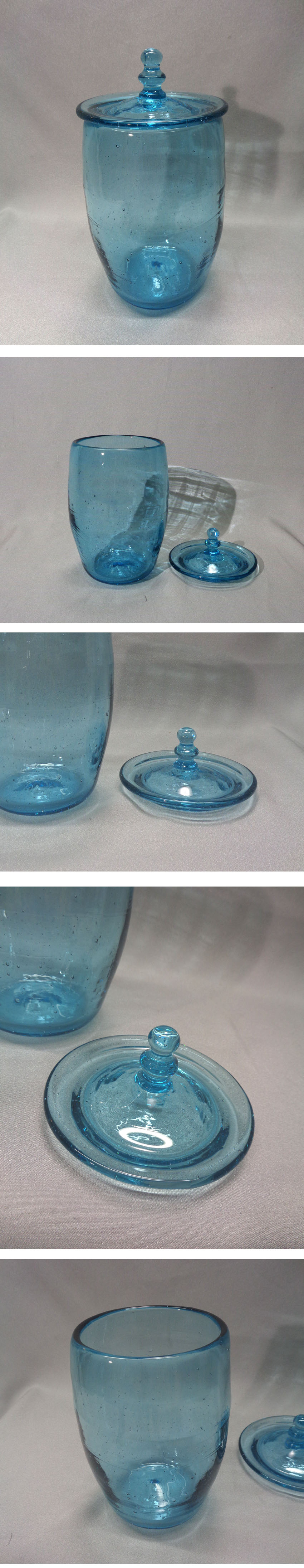 G611 倉敷ガラスB 小谷眞三作 青色 蓋付き 容器 菓子入 瓶